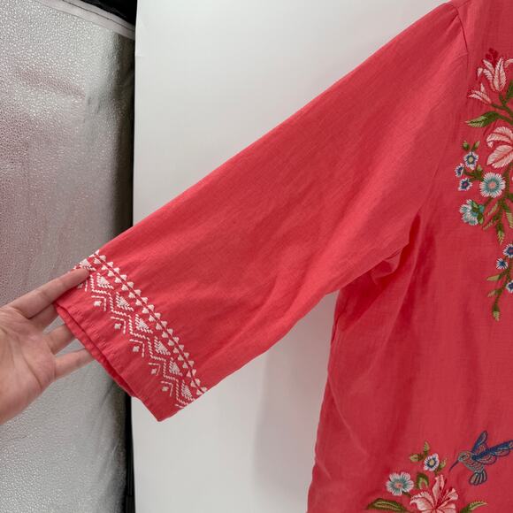 Alfred Dunner Coral Floral Embroidered Peasant Cottage Blouse Women's Medium - Picture 5 of 8